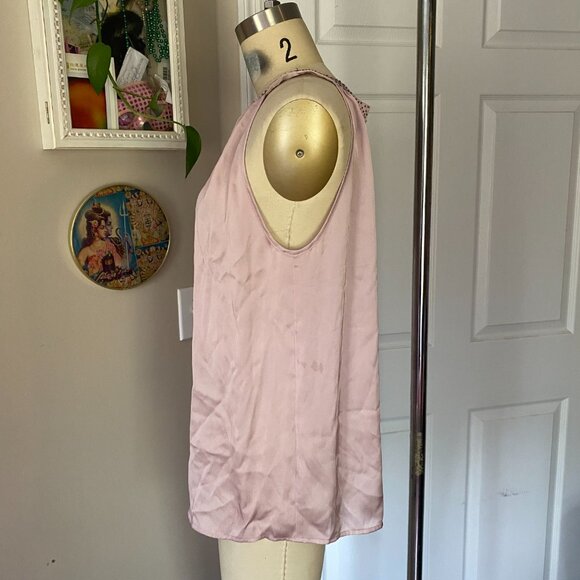 VIOLET & CLAIRE Pale Pink satin Rhinestone Studded High Halter Neck Tank *SM* - Picture 3 of 6